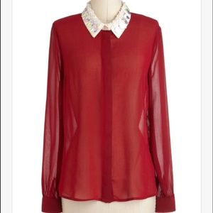 EUC Candy Cane Do Attitude Blouse, M, Modcloth